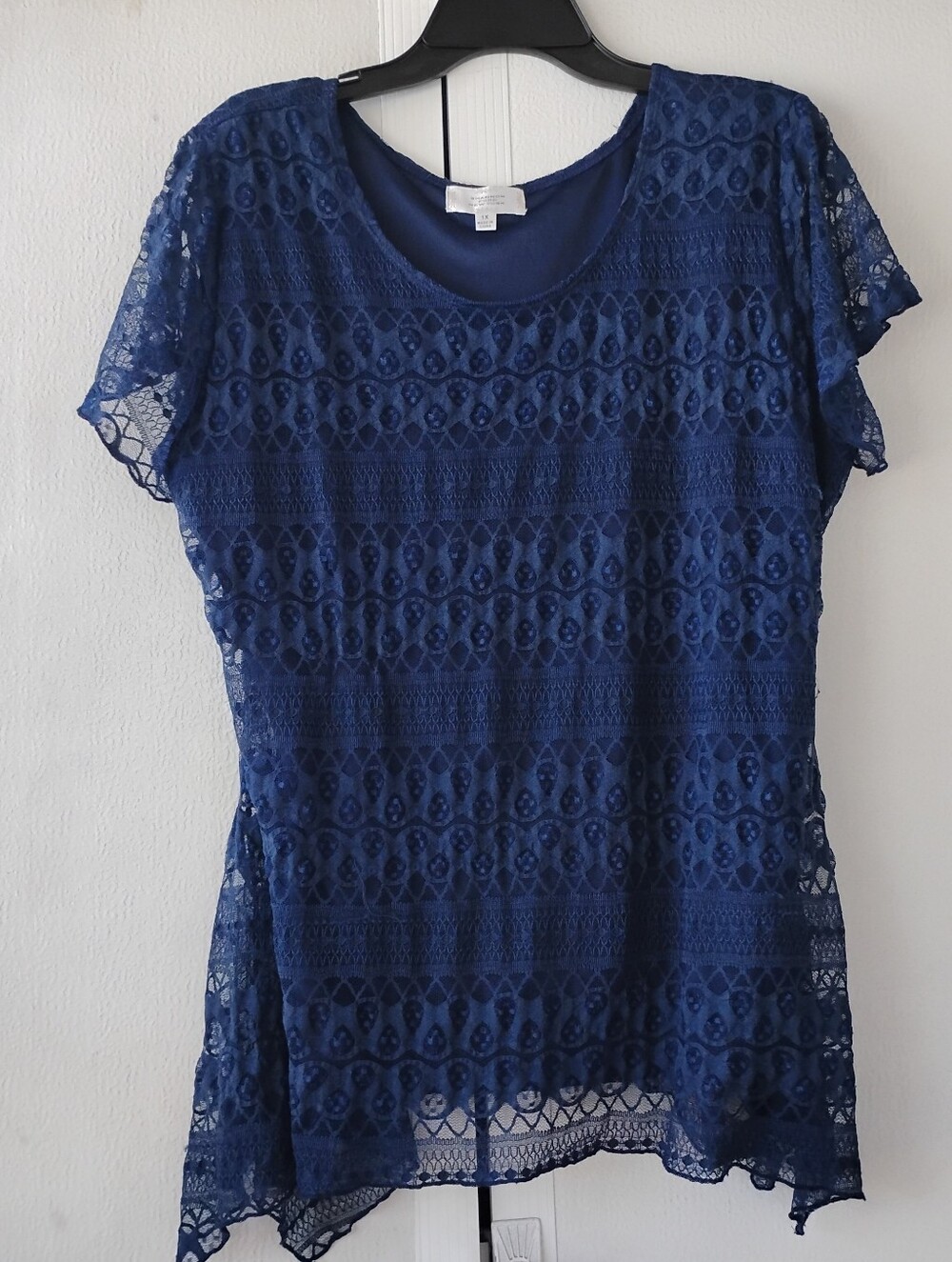 Women’s Lace Overlay Top - Navy Blue